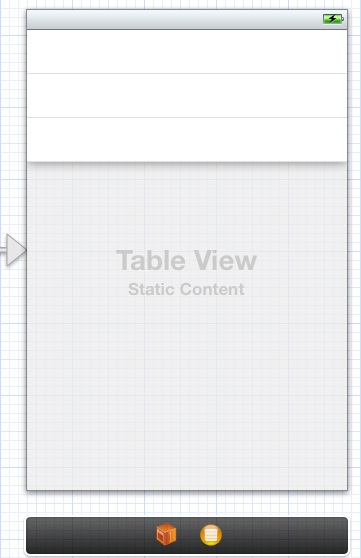 A new static table view in an Xcode storyboard