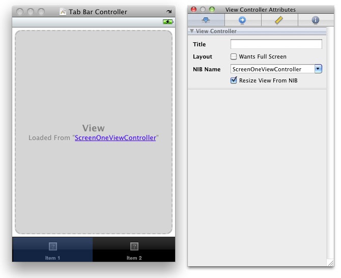 The Tab Bar View Controller Attributes window