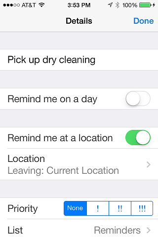 The iOS 7 Reminders App
