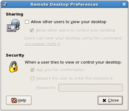 RHEL 5 Remote Desktop Access preferences