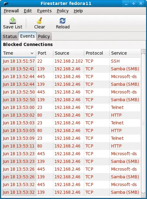 Fedora Linux Firestarter Events Screen