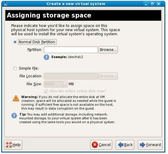 Assigning Storage Space for a KVM Guest System