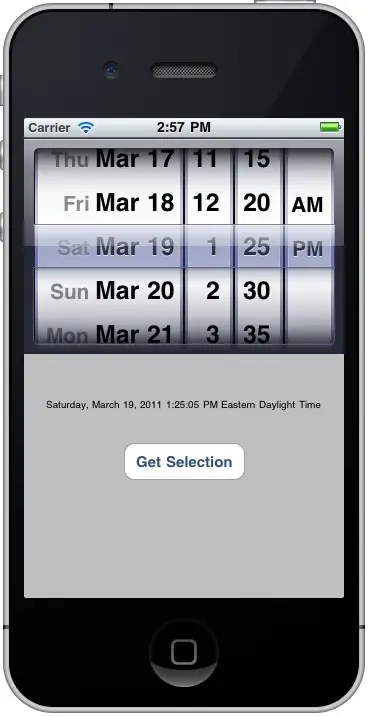 An iOS 4 iPhone DatePicker example application running in the iOS simulator