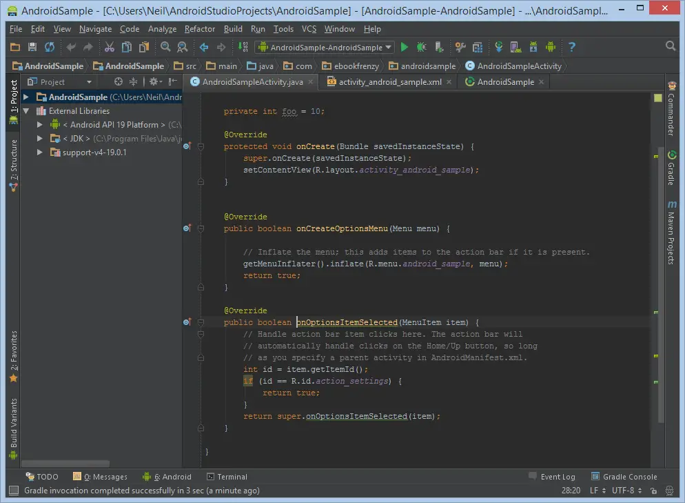 Android Studio running with the Darcula theme