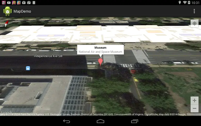 An Android Google Map API demo running with a map marker