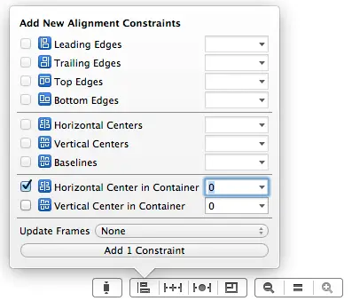 The Xcode 5 Auto Layout Align menu