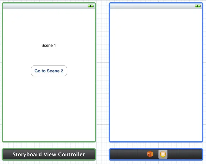 An Xcode storyboard with two scenes configured