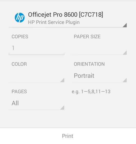 The Android printing dialog