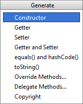 The Android Studio Editor code generate menu