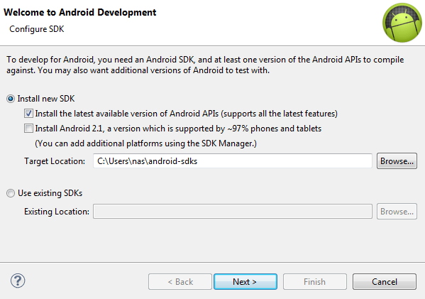 The ADT Plugin for Eclipse Welcome Screen