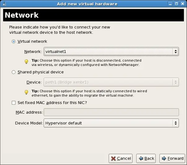 Assigning a new virtual network to a new CentOS Xen VM