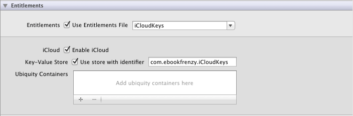 Enabling iCloud Key-Value storage in Xcode
