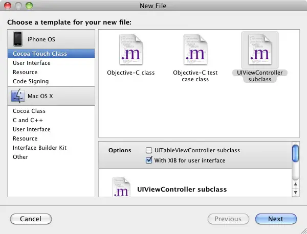 Adding a new view controller class to an Xcode project