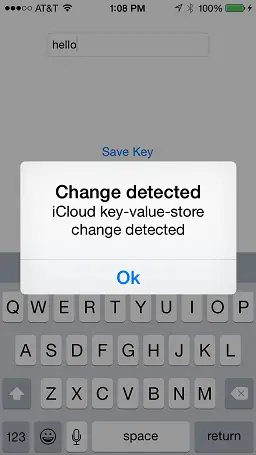 A change notification indication a iOS iCloud key-value change