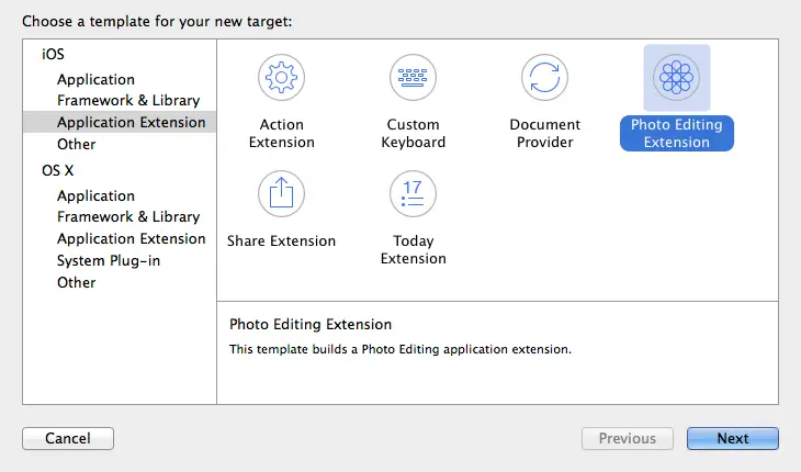 Xcode 6 add photo extension.png