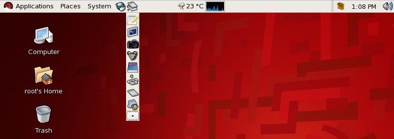 The Accessories menu added as a drawer to the top panel of an RHEL desktop