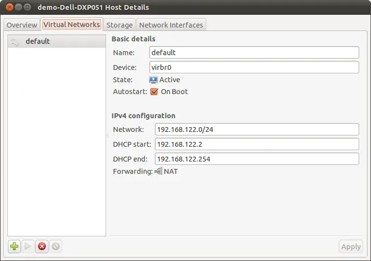 Listing the KVM virtual networks on Ubuntu 11.04