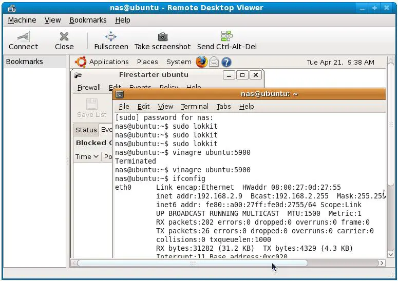 Vinagre attached to a remote Ubuntu desktop