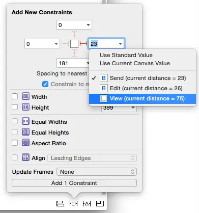 Xcode 6 changing auto layout neighbor.png