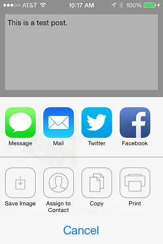 The iOS 7 UIActivityViewController sheet