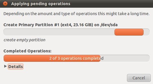 Ubuntu 11.04 gparted file system creation progress