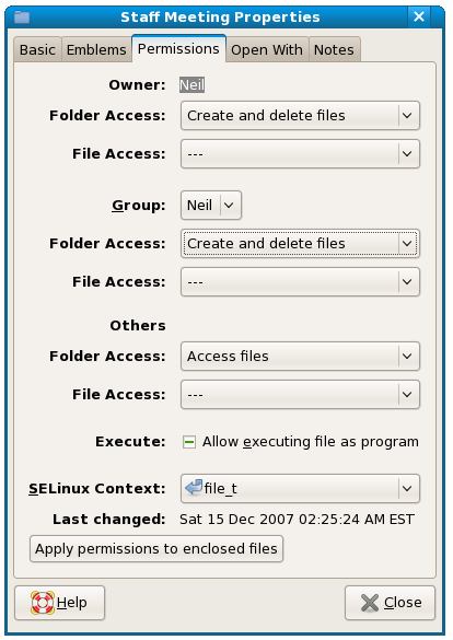 Fedora File and Folder Permissions