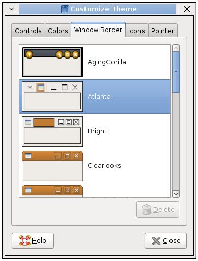 The GNOME desktop with the Atlanta Border Theme