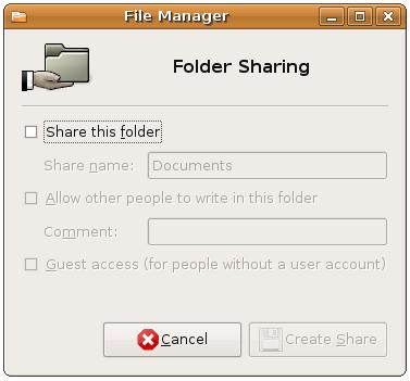 The Ubuntu folder sharing options dialog