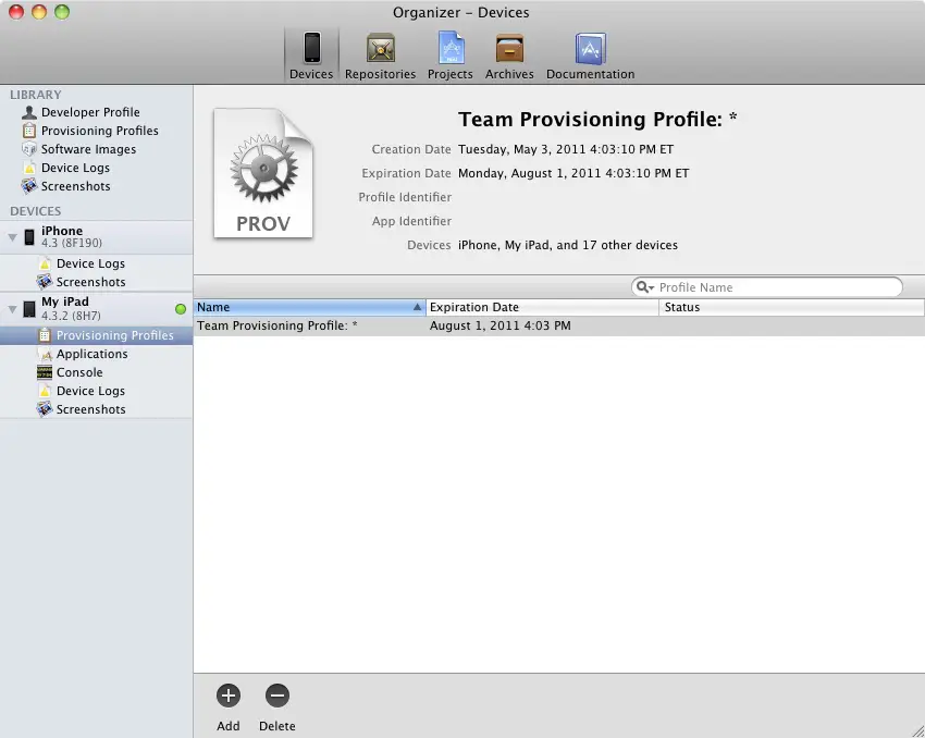 Installing an iOS provisioning profile