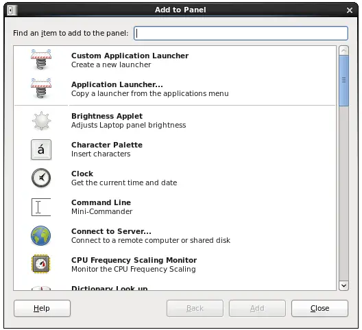 Adding Applets to a CentOS 6 desktop panel