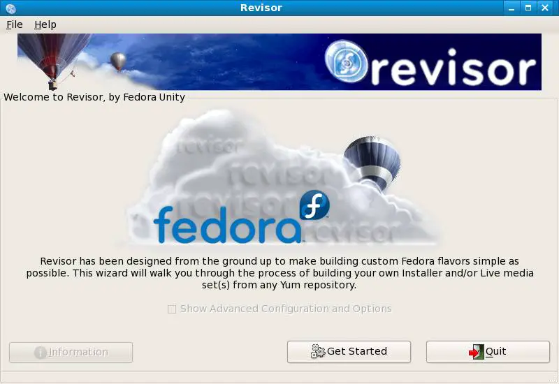 Fedora Linux Revisor Welcome Screen