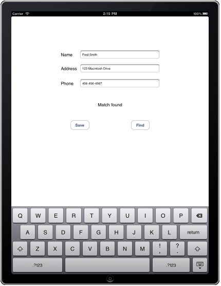 An sqlite app running in the iOS 4 iPad simulator