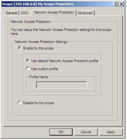Configuring Settings NAP for a DHCP scope
