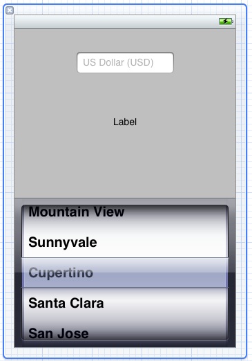 The user interface for an iPhone iOS 6 UIPickerView example application