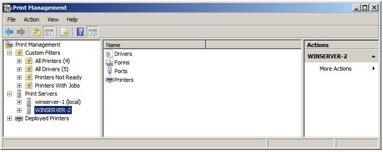 Managing multiple print servers on Windows Server 2008