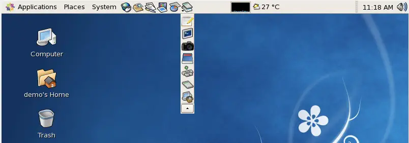 The CentOS GNOME Accessories menu added as a drawer to the top panel