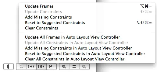 The Xcode 5 Resolve Auto Layout Issues menu