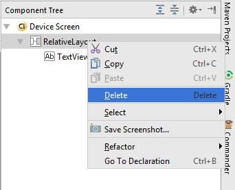 Deleting a view from the Android Studio Component Tree panel