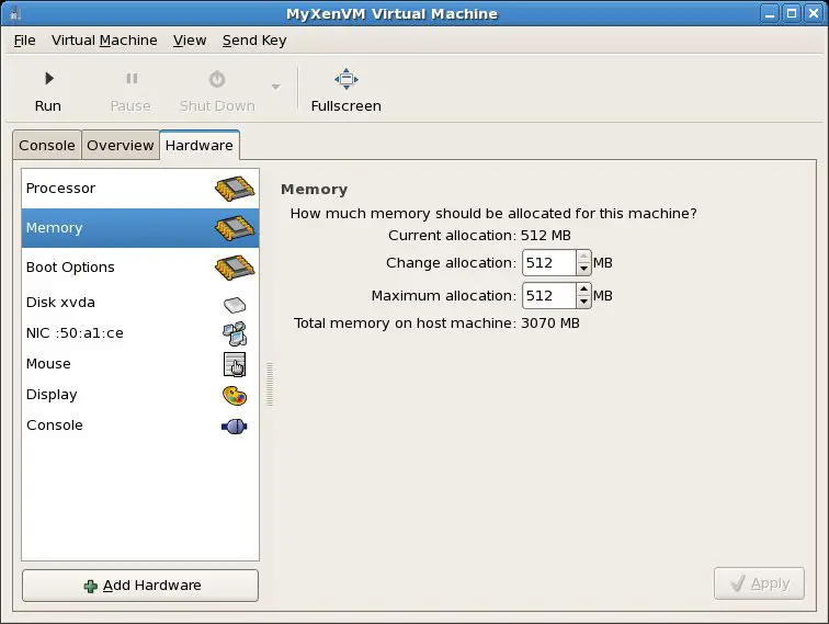 Configuring the memory assigned to a Xen virtual machine
