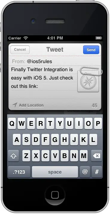 The iPhone iOS 5 TWTweetComposeViewController panel