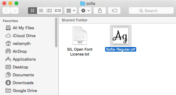 A custom font in a Finder window
