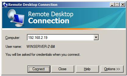 Specifying the Remote Computer for a remote desktop session