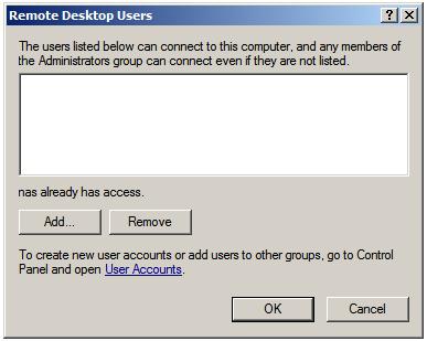 Selecting Windows Server 2008 Remote Desktop Users
