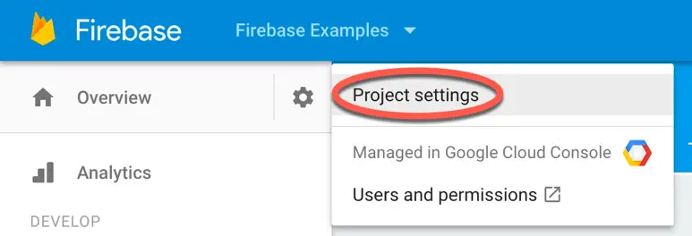 Firebase auth google sdk project menu.png
