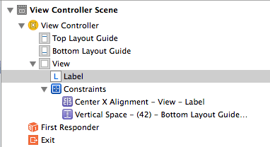 Listing constraints in the Xcode document outline panel