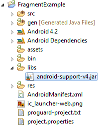 The android support library in the Eclipse Package Explorer