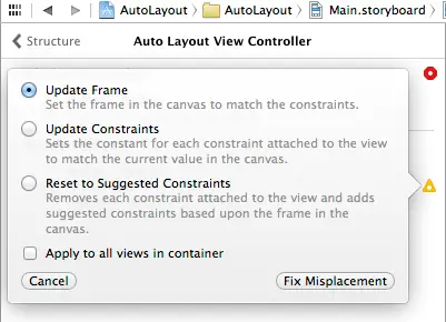 Fixing Auto Layout problems in Xcode 5