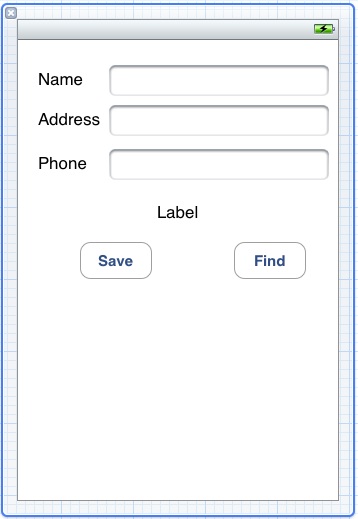 The Xcode 4 user interface design of the coreData example app