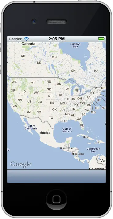 The map displayed by the MKMapView on an iOS 5 iPhone