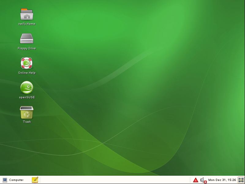 The openSUSE Desktop after initial login
